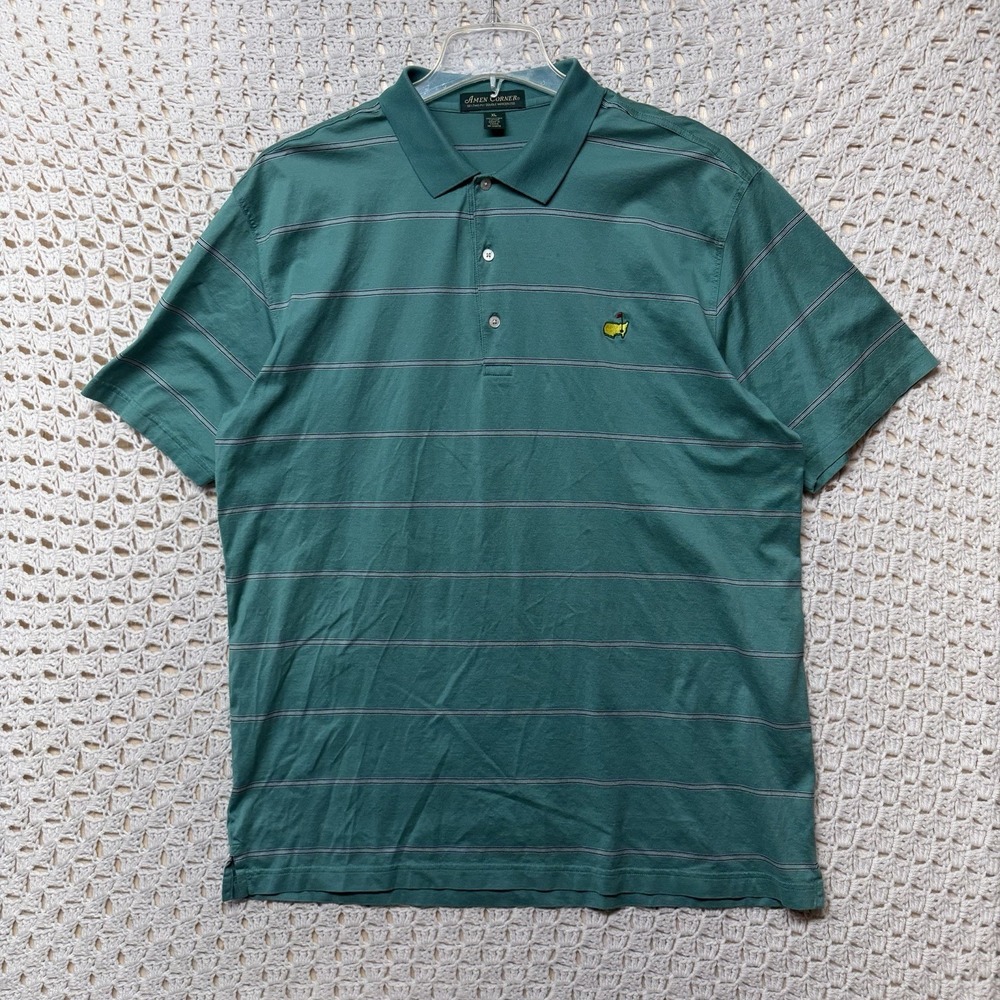 The Masters Golf Polo Shirt Mens XL Green Striped Amen Corner 100% Pima Cotton